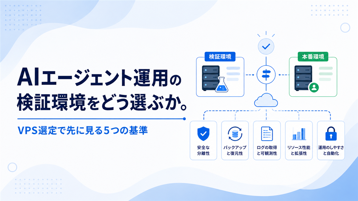 AIエージェント運用の検証環境をどう選ぶかを示すアイキャッチ画像